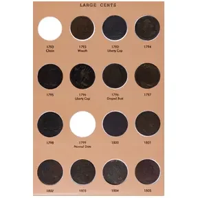 Large cent collection spanning 1793 to 1857 in album.